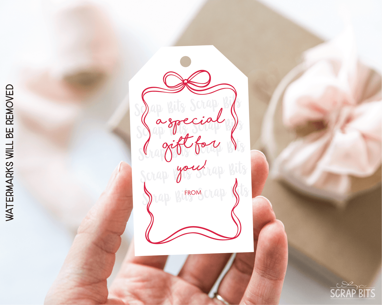 Wiggle Bow Frame A Special Gift, Printable Christmas Gift Tags, Instant Download - Scrap Bits