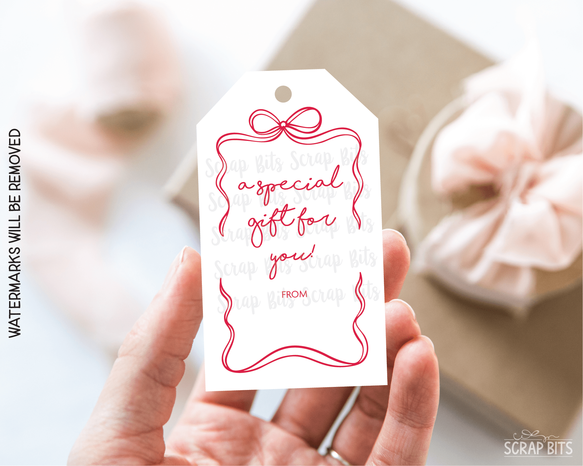 Wiggle Bow Frame A Special Gift, Printable Christmas Gift Tags, Instant Download - Scrap Bits
