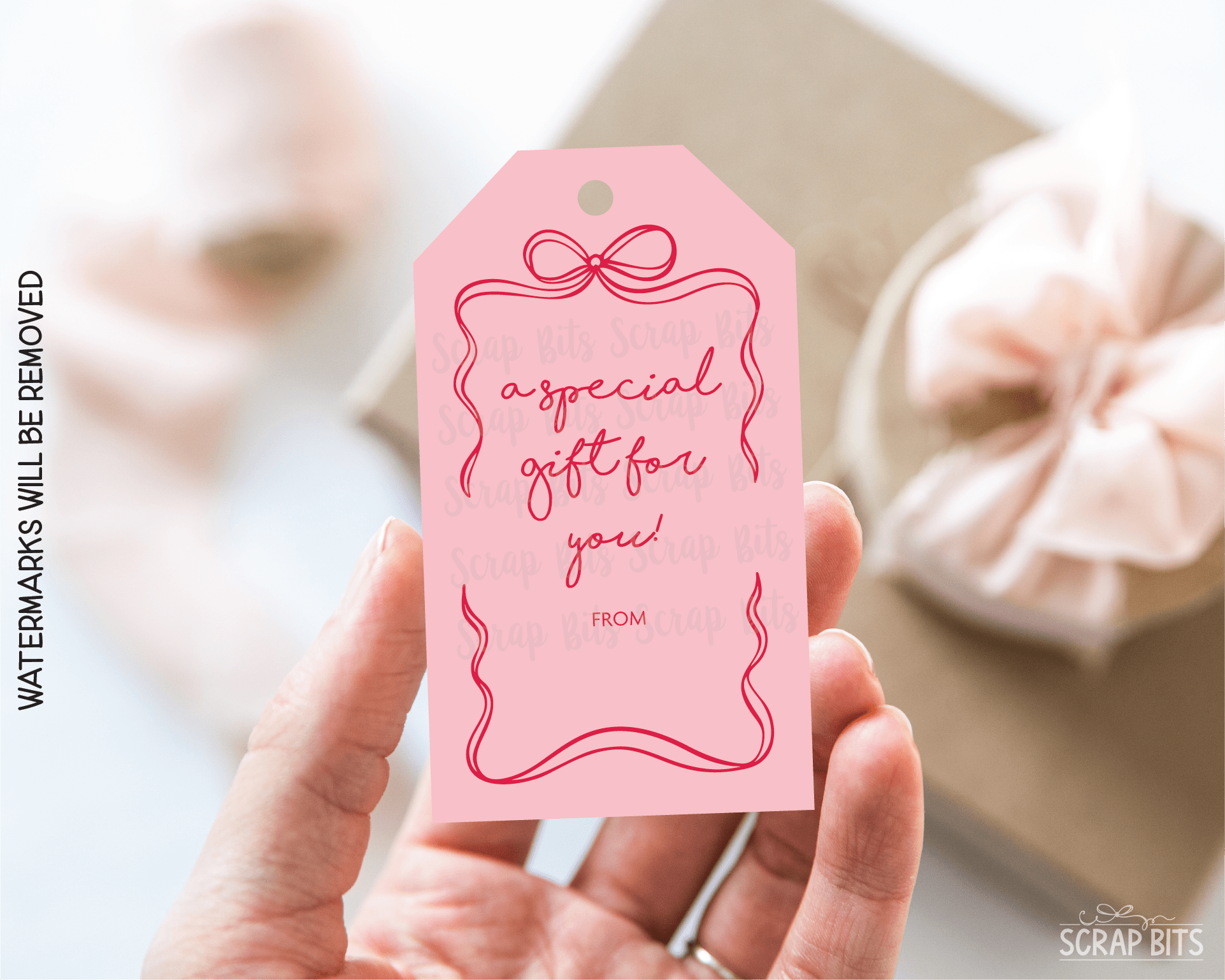 Wiggle Bow Frame A Special Gift, Printable Christmas Gift Tags, Instant Download - Scrap Bits