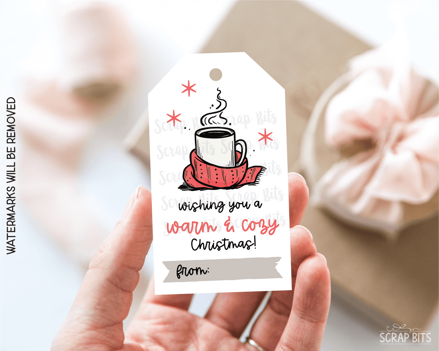 Wishing You A Warm & Cozy Christmas, Green Printable Christmas Gift Tags, Instant Download - Scrap Bits