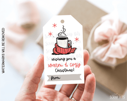 Wishing You A Warm & Cozy Christmas, Green Printable Christmas Gift Tags, Instant Download - Scrap Bits