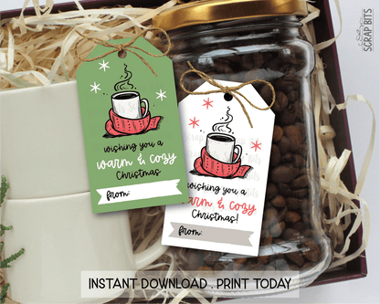 Wishing You A Warm & Cozy Christmas, Green Printable Christmas Gift Tags, Instant Download - Scrap Bits