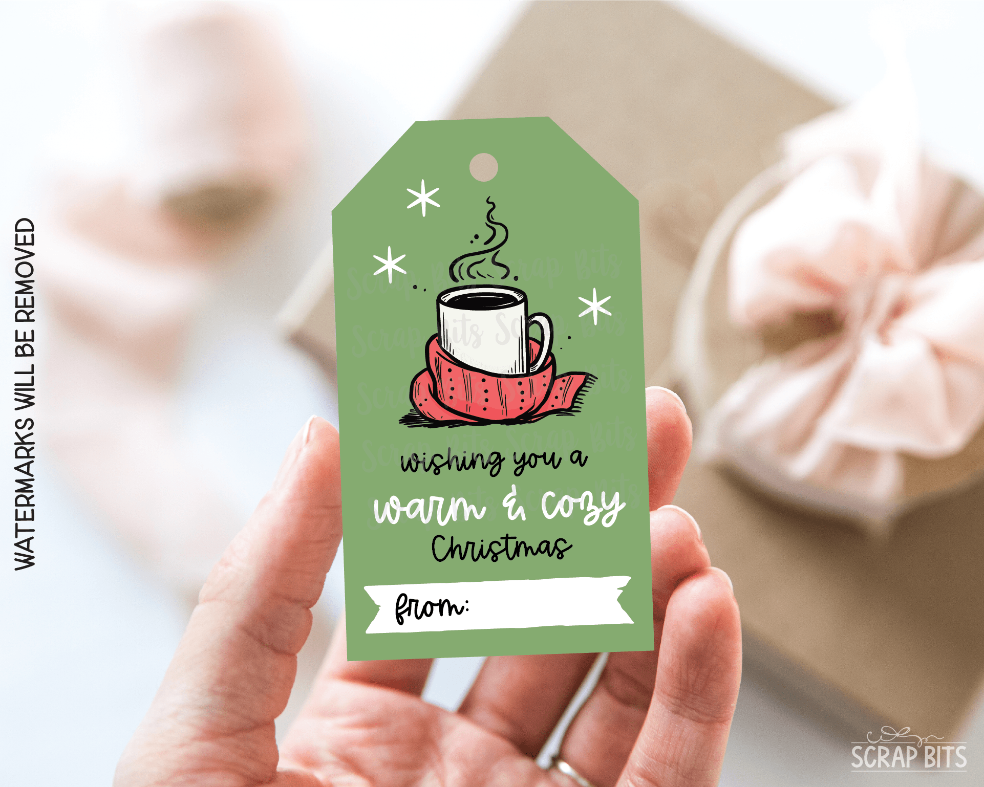 Wishing You A Warm & Cozy Christmas, Green Printable Christmas Gift Tags, Instant Download - Scrap Bits