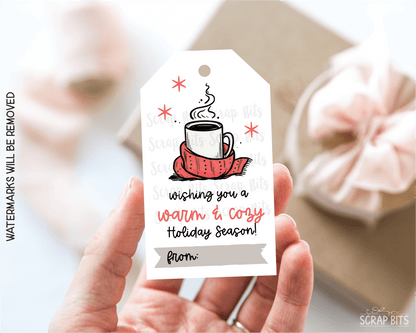 Wishing You A Warm & Cozy Holiday Season, Blue Printable Christmas Gift Tags, Instant Download - Scrap Bits