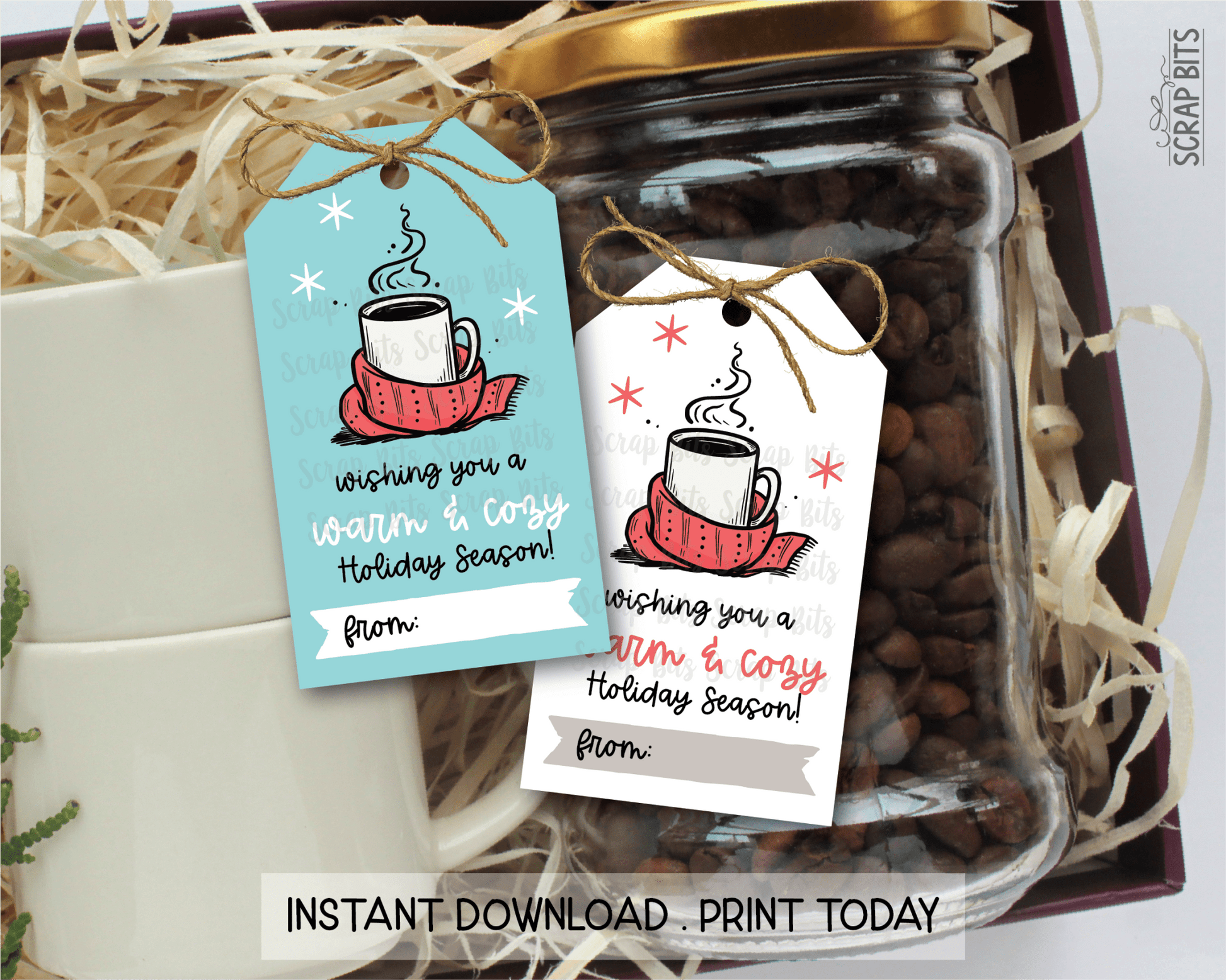 Wishing You A Warm & Cozy Holiday Season, Blue Printable Christmas Gift Tags, Instant Download - Scrap Bits