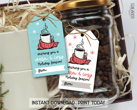 Wishing You A Warm & Cozy Holiday Season, Blue Printable Christmas Gift Tags, Instant Download - Scrap Bits