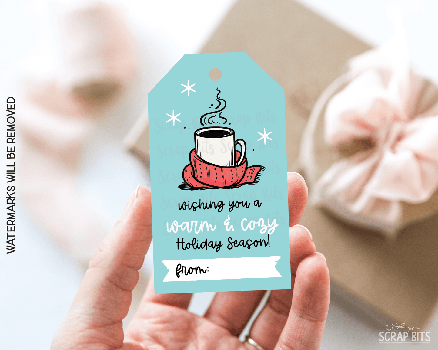 Wishing You A Warm & Cozy Holiday Season, Blue Printable Christmas Gift Tags, Instant Download - Scrap Bits