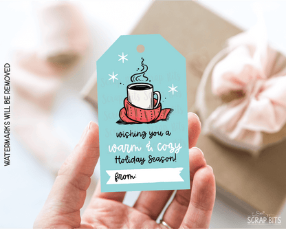 Wishing You A Warm & Cozy Holiday Season, Blue Printable Christmas Gift Tags, Instant Download - Scrap Bits