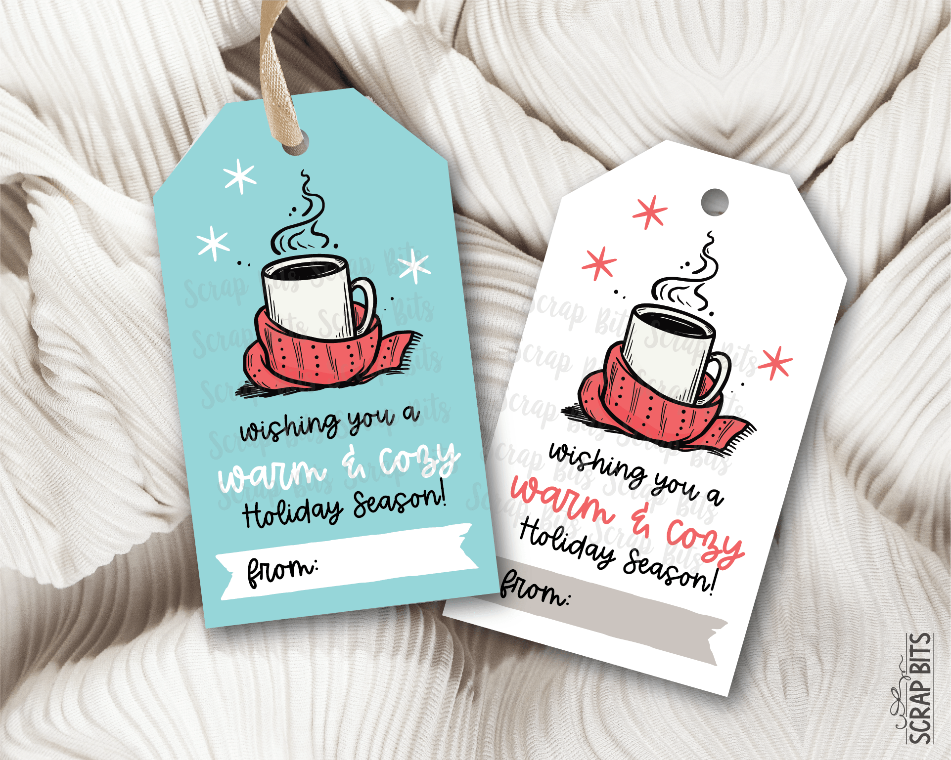Wishing You A Warm & Cozy Holiday Season, Blue Printable Christmas Gift Tags, Instant Download - Scrap Bits