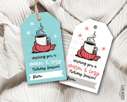 Wishing You A Warm & Cozy Holiday Season, Blue Printable Christmas Gift Tags, Instant Download - Scrap Bits
