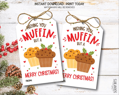 Wishing You Muffin But a Merry Christmas, Printable Muffin Gift Tags, Instant Download - Scrap Bits