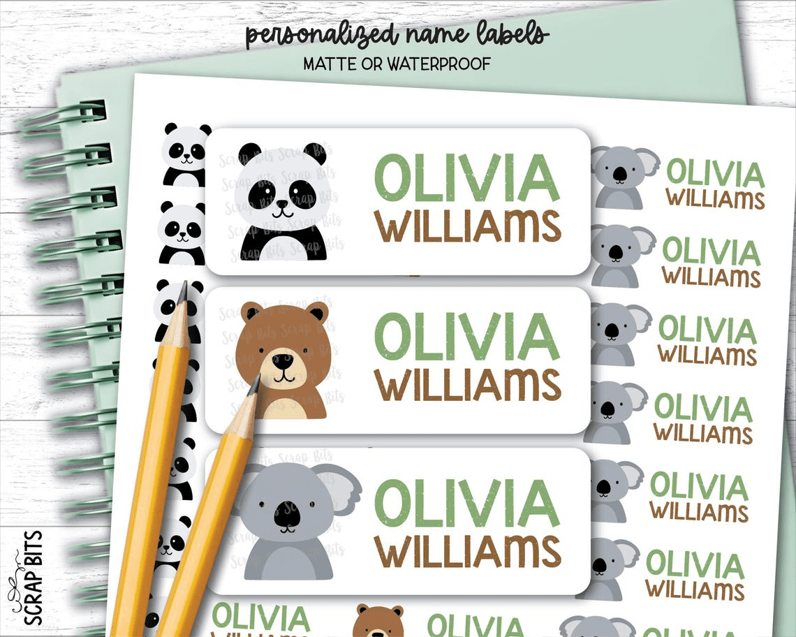 Woodland Bears Name Labels, Personalized Belonging Labels - Scrap Bits