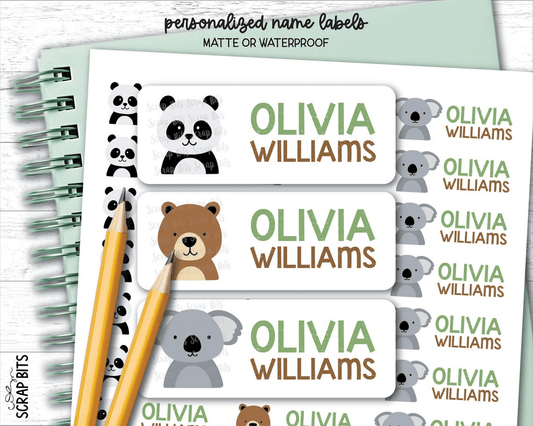 Woodland Bears Name Labels, Personalized Belonging Labels - Scrap Bits