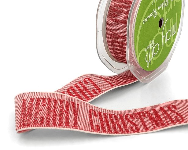 Woven Sparkle Merry Christmas Sentiment Ribbon. 5 yards (15 feet) . 1" inch - Scrap Bits