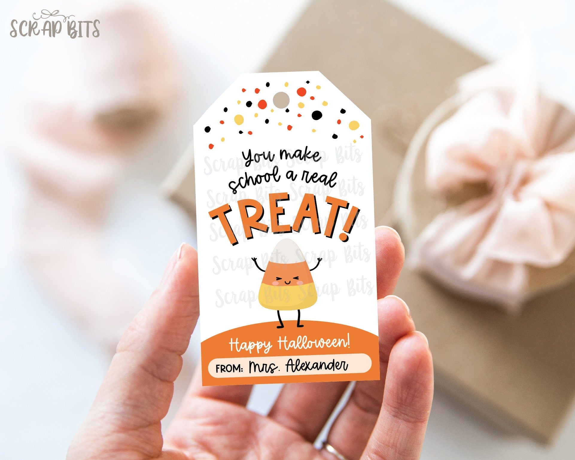 You Make School A Real Treat, Halloween Candy Corn Tags, Personalized Halloween Gift Tags - Scrap Bits