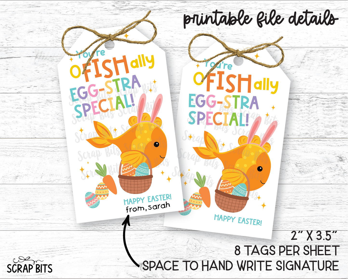 You're O FISH Ally Egg - Stra Special Goldfish Tags, Printable Kids Easter Treat Bag Tags, Instant Download - Scrap Bits