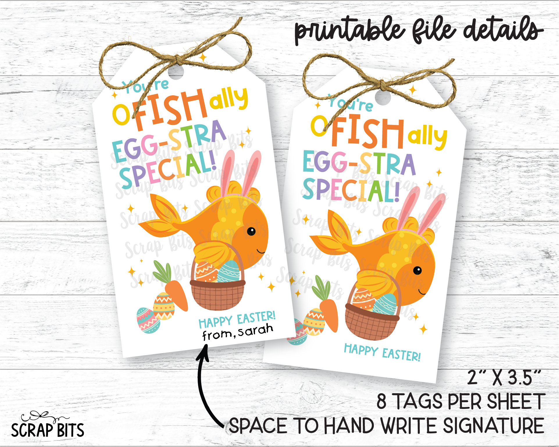 You're O FISH Ally Egg - Stra Special Goldfish Tags, Printable Kids Easter Treat Bag Tags, Instant Download - Scrap Bits