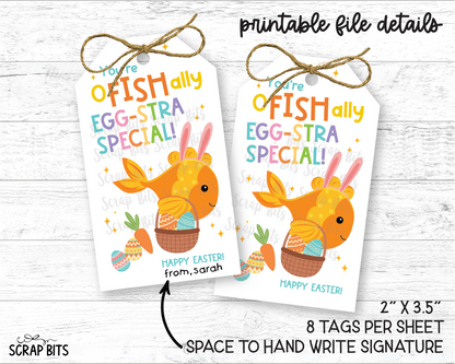 You're O FISH Ally Egg - Stra Special Goldfish Tags, Printable Kids Easter Treat Bag Tags, Instant Download - Scrap Bits