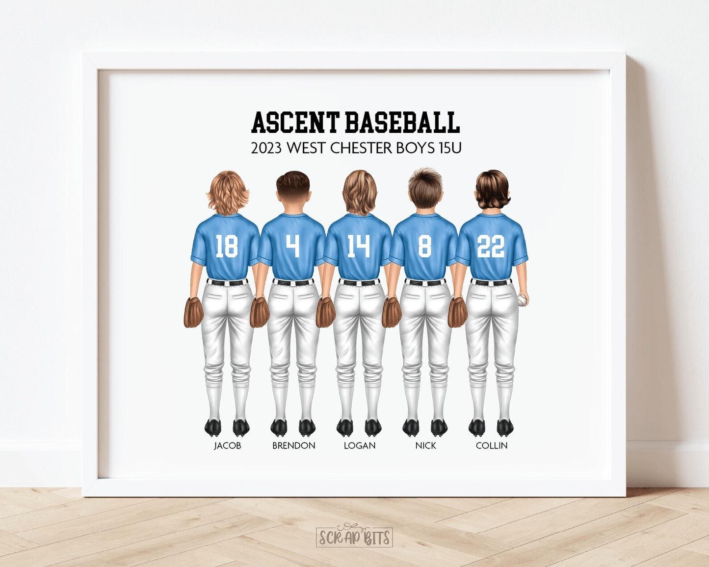 Youth Baseball Team Print, Custom Baseball Team Gift . Personalized Digital Portrait Print - Scrap Bits