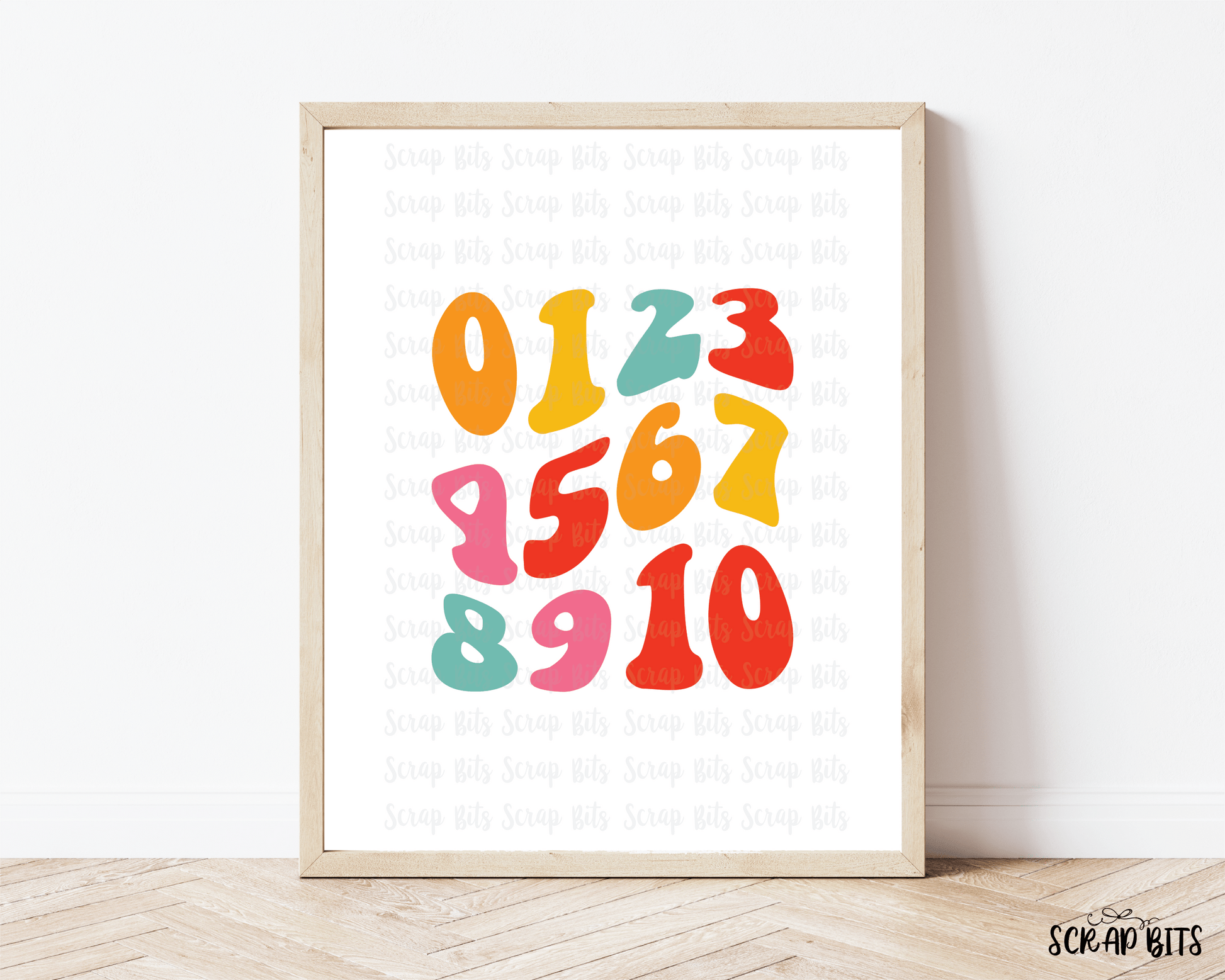 2 Educational Posters, Bright Groovy Numbers & Alphabet Prints . 5 Digital Print Sizes - Scrap Bits