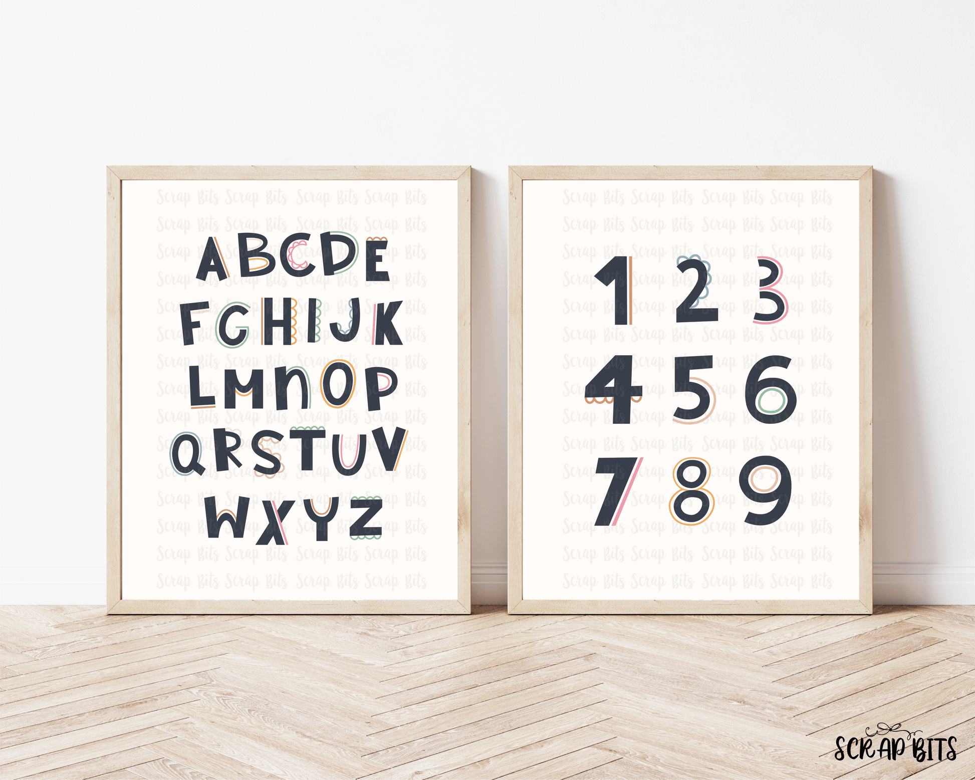 2 Educational Posters, Cutesy Font Numbers & Alphabet Prints . 5 Digital Print Sizes - Scrap Bits