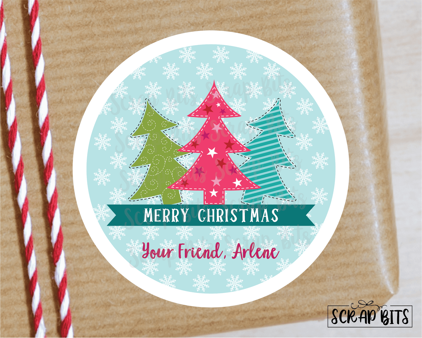 3 Christmas Trees Stickers or Tags . Christmas Gift Labels - Scrap Bits