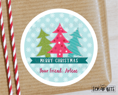 3 Christmas Trees Stickers or Tags . Christmas Gift Labels - Scrap Bits