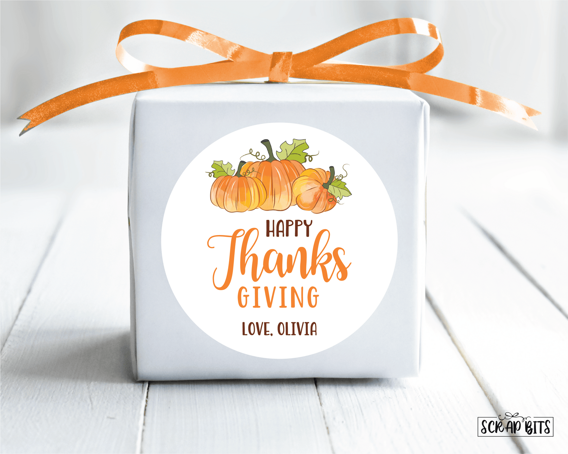 3 Pumpkins Happy Thanksgiving Stickers or Tags - Scrap Bits
