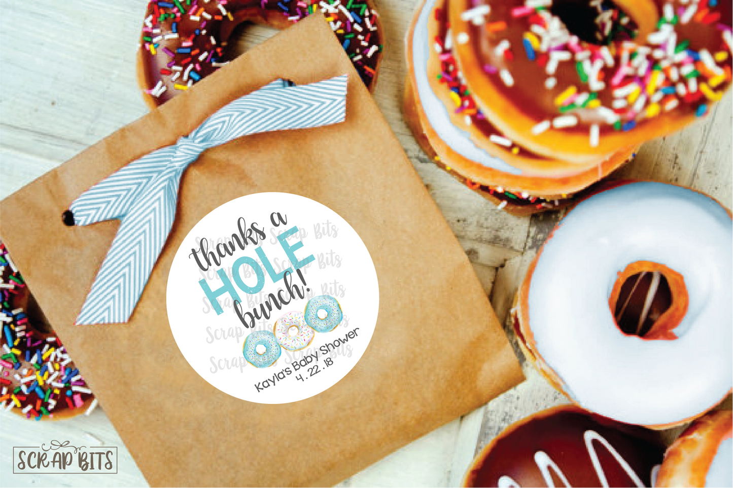 Thanks A Hole Bunch . Donut Baby Shower Stickers or Tags