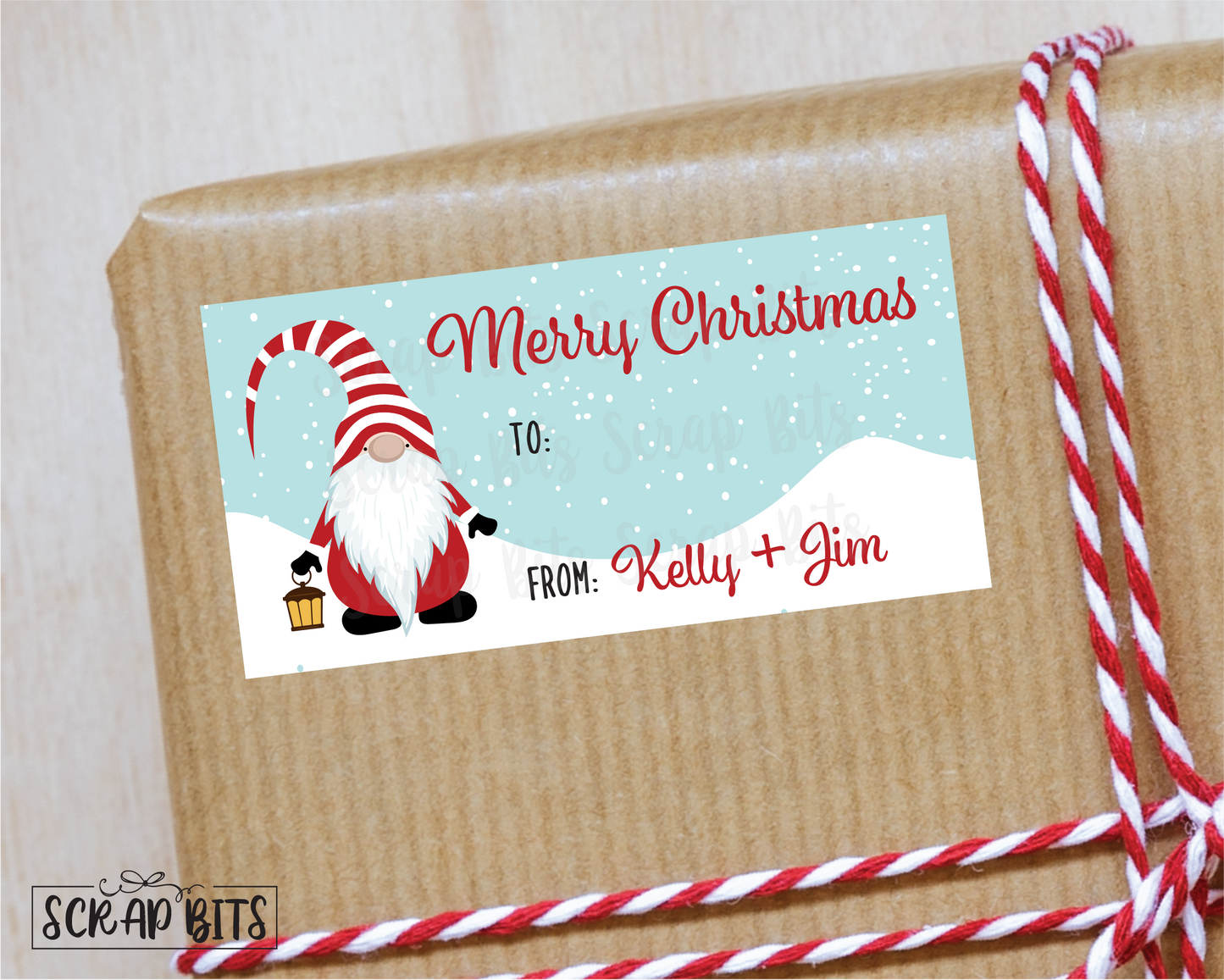 Christmas Gnome Stickers . Rectangular Christmas Gift Labels