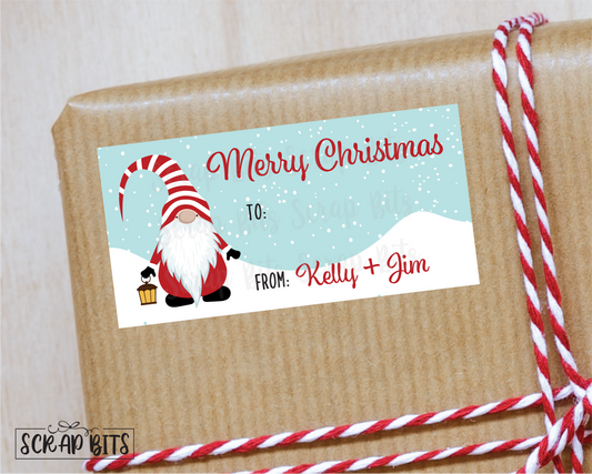 Christmas Gnome Stickers . Rectangular Christmas Gift Labels