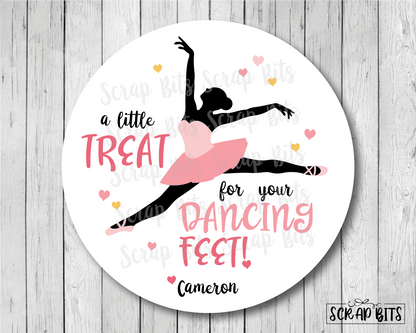 A Little Treat for Your Dancing Feet . Ballerina Favor Stickers or Tags - Scrap Bits