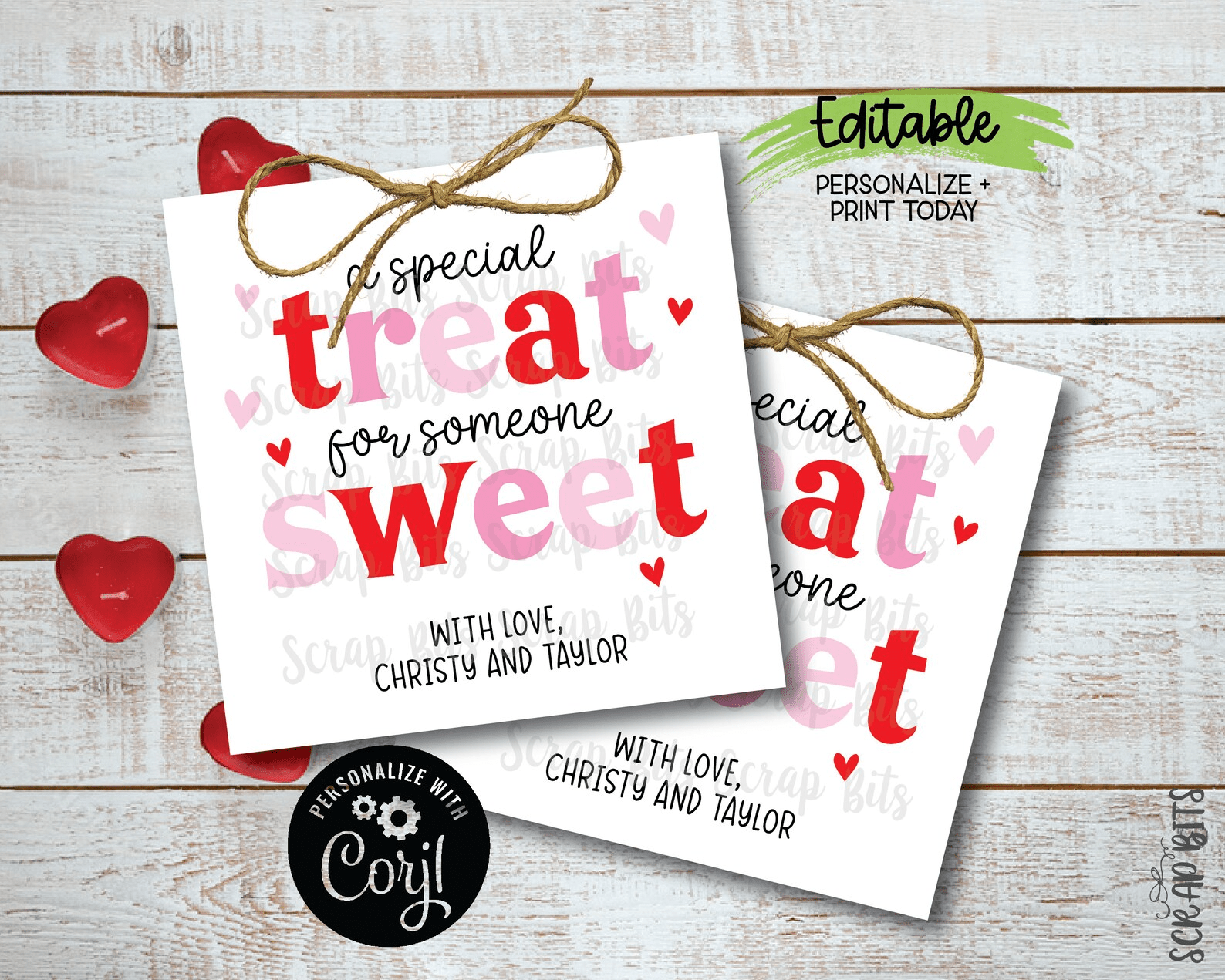 A Special Treat For Someone Sweet, Funky Lettering, Printable Valentine Tags, Instant Download Editable Template - Scrap Bits