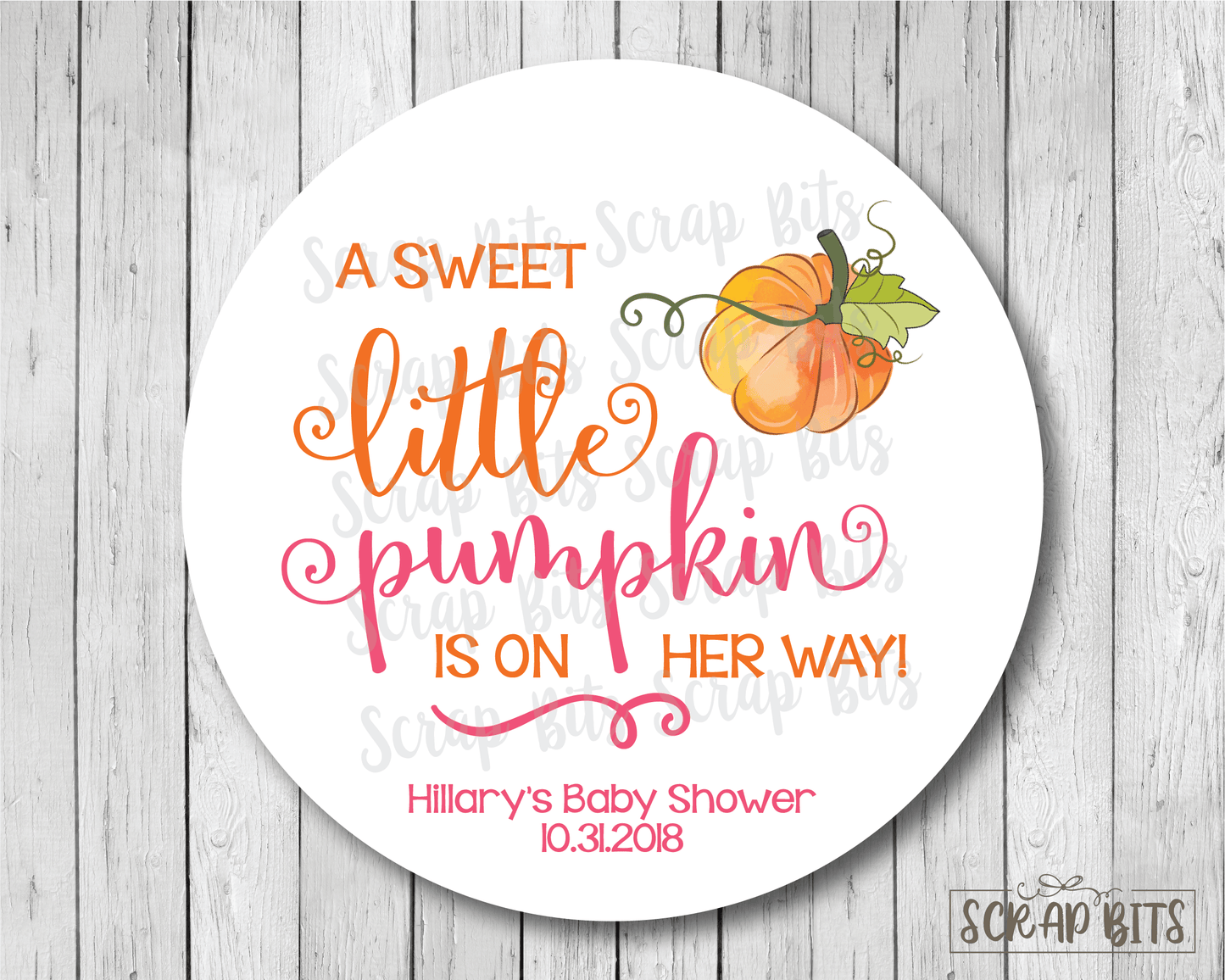 A Sweet Little Pumpkin Is on Her Way . Baby Shower Stickers or Tags - Scrap Bits
