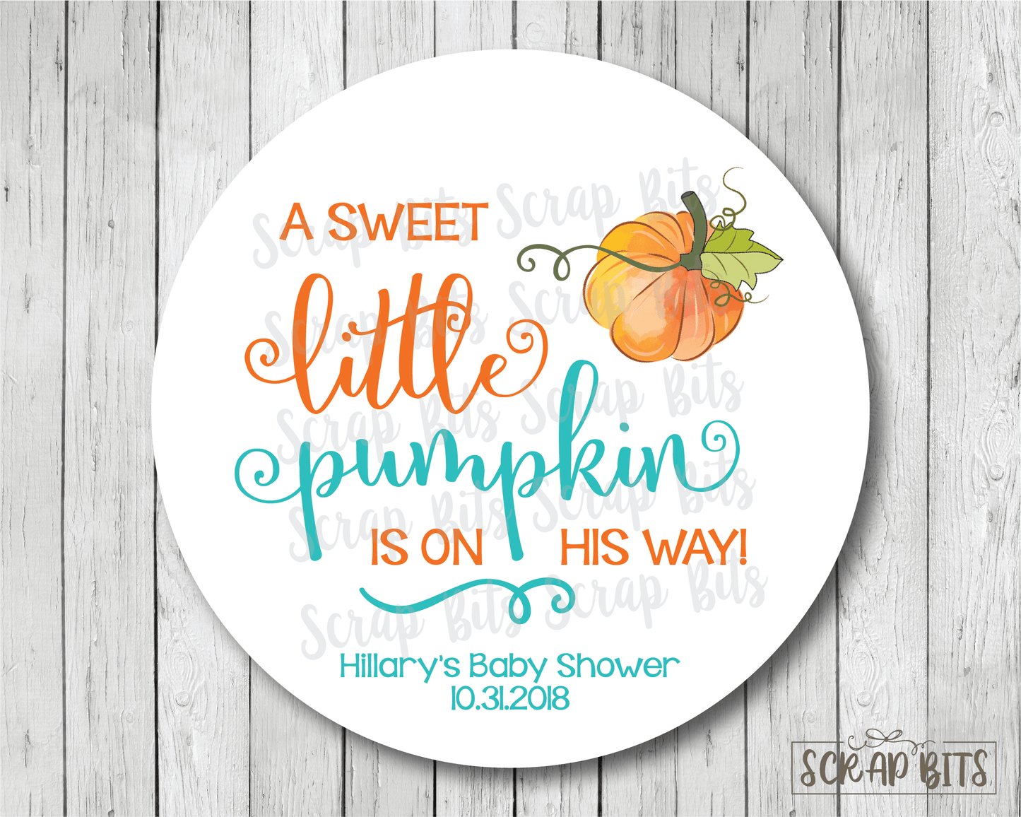 A Sweet Little Pumpkin Is on His Way . Baby Shower Stickers or Tags - Scrap Bits