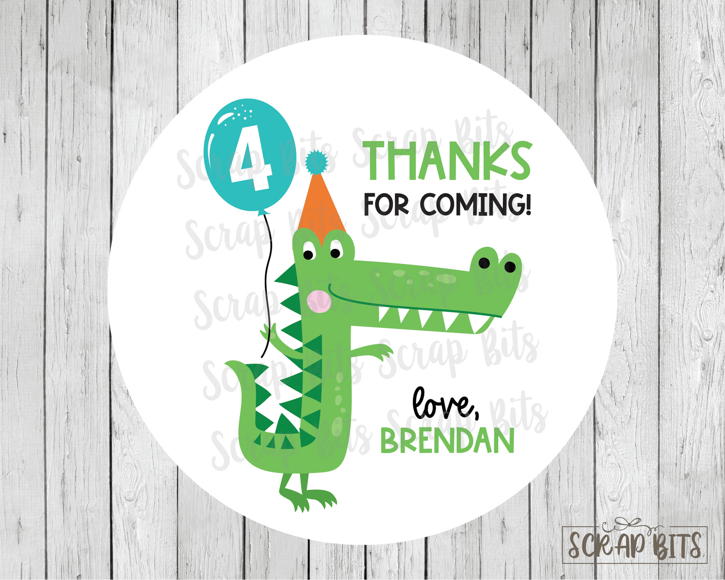Alligator Birthday Labels, Personalized Birthday Favor Stickers or Tags - Scrap Bits
