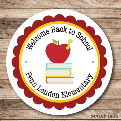 Apple On Books Belonging Labels, Round Stickers or Tags - Scrap Bits