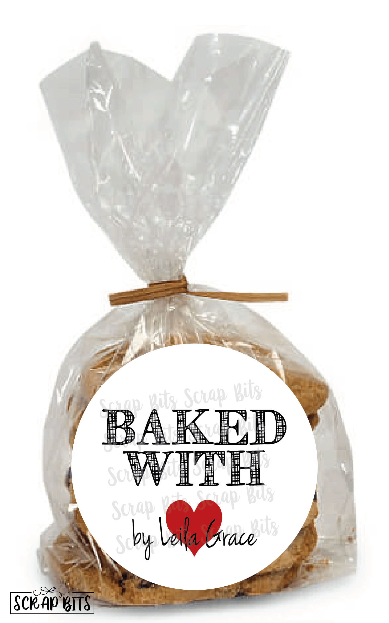 Baked With Heart Stickers, Baked With Love Baking or Kitchen Labels - Scrap Bits