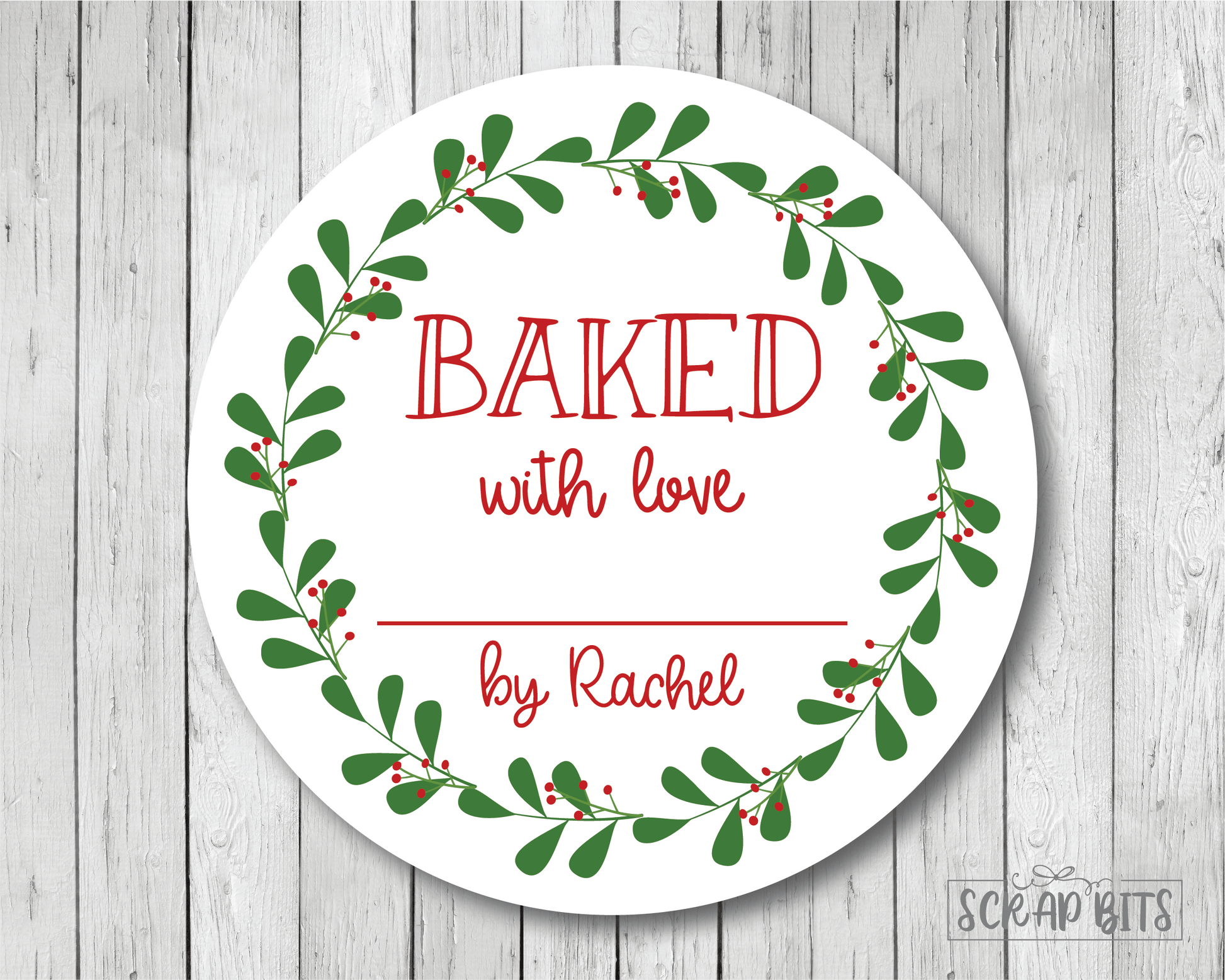 Baked with Love Christmas Baking Labels, Winter Wreath with Berries - Scrap Bits
