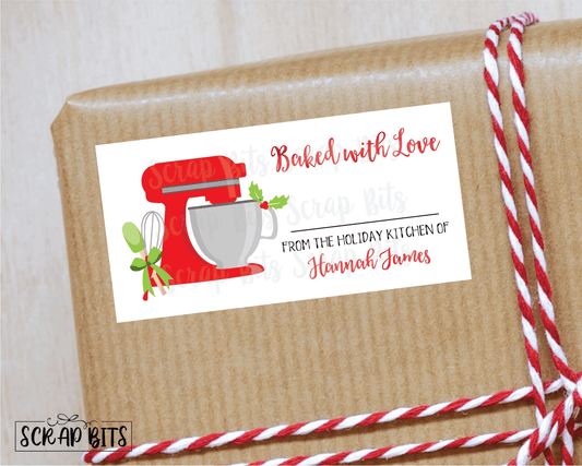 Baked With Love Stickers, From The Holiday Kitchen Of Baking Labels, Mixer . Rectangular Christmas Gift Labels - Scrap Bits
