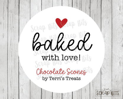 Baked with Love Stickers, Small Heart, Fall Baking Labels - Scrap Bits