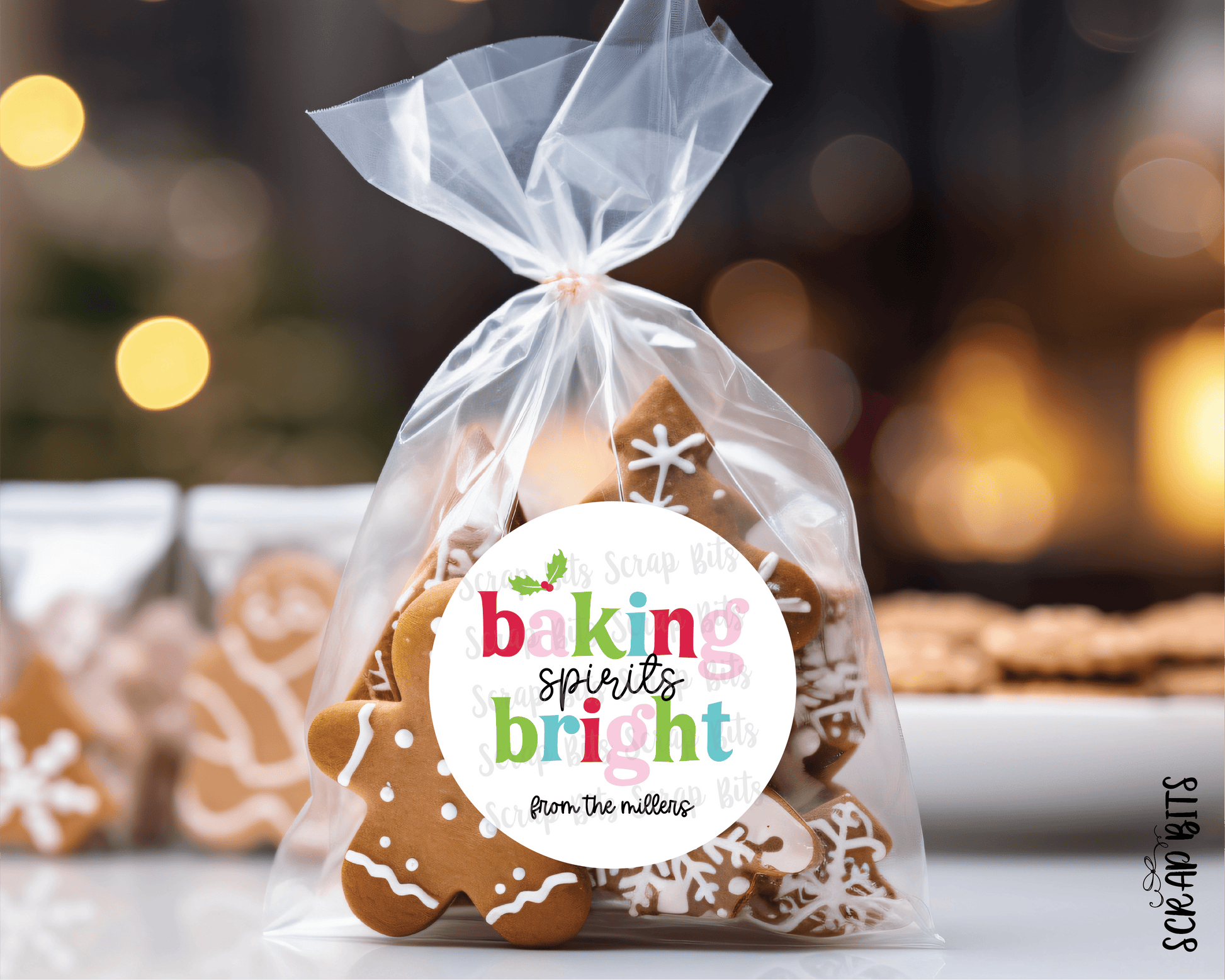 Baking Spirits Bright Stickers, Bright Funky Lettering . Christmas Baking Labels or Tags - Scrap Bits