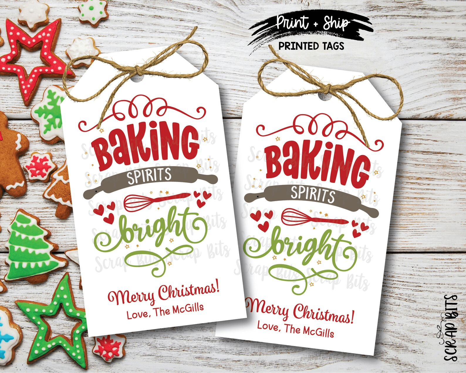 Baking Spirits Bright Tags, Rolling Pin . Christmas Baking Tags - Scrap Bits