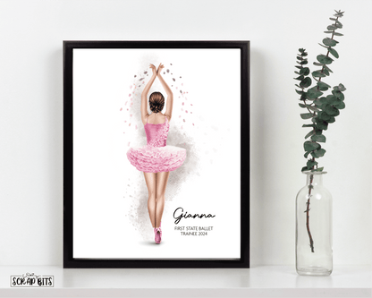 Ballerina Print, Ballet Dancer Wall Art, Full Body . Personalized Printable Portrait Print - Scrap Bits