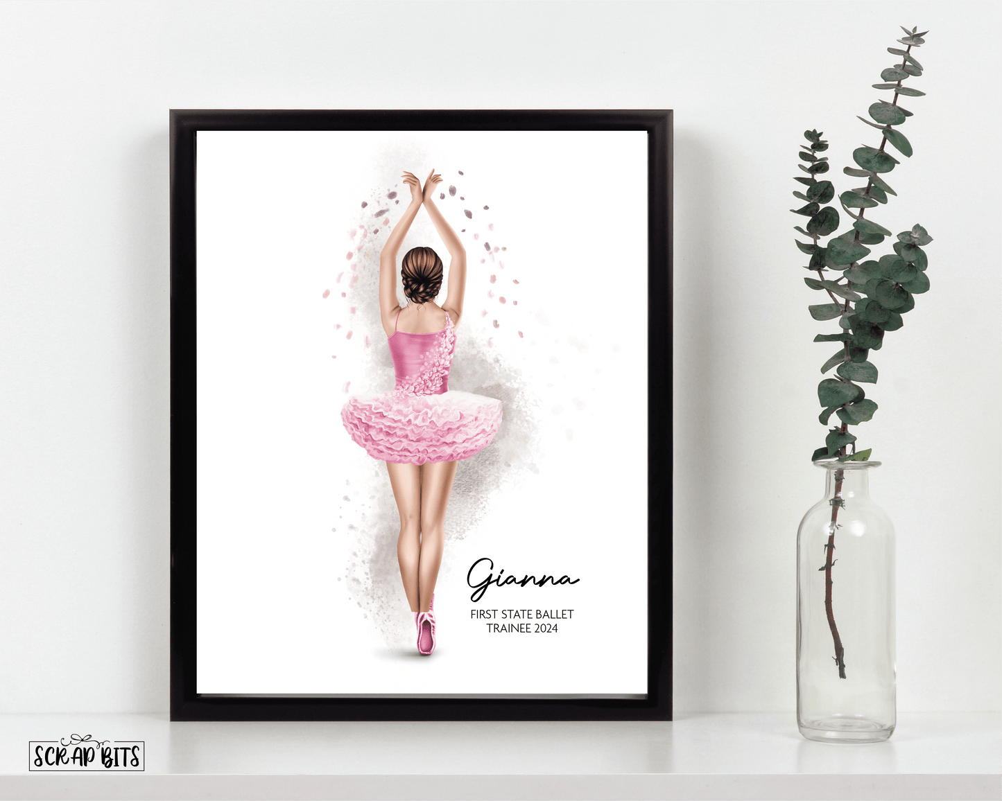 Ballerina Print, Ballet Dancer Wall Art, Full Body . Personalized Printable Portrait Print - Scrap Bits