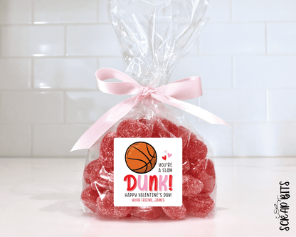 Basketball Valentines, You're A Slam Dunk Valentine Treat Bag Stickers - Scrap Bits