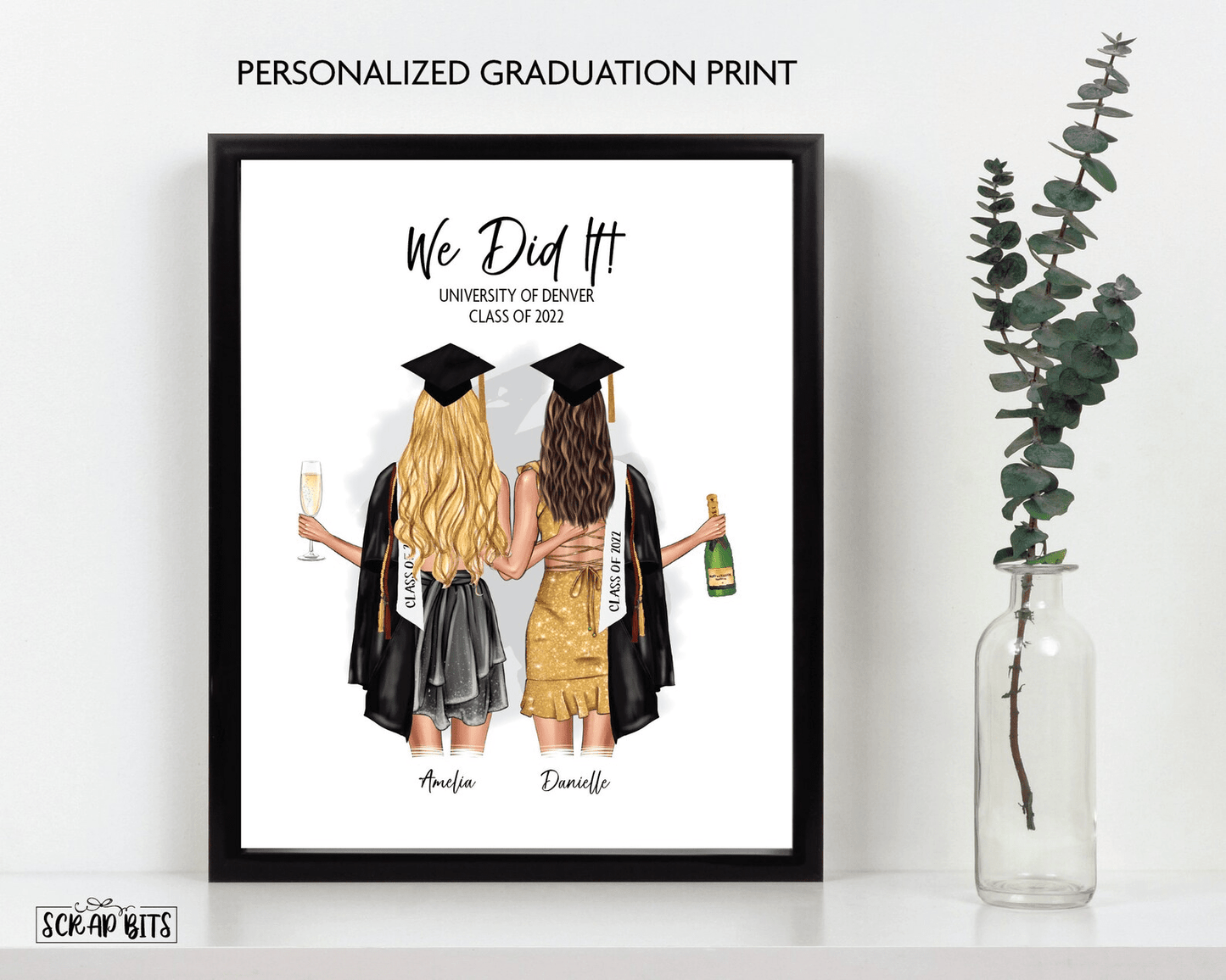 Best Friends Graduation Print, Custom Graduation Gift, Half Body . Personalized Digital Portrait Print - Scrap Bits