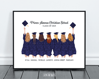 Best Friends Group Graduation Print, Custom Friends Graduation Gift, Tossing Cap Full Gowns . Personalized Digital Portrait Print - Scrap Bits