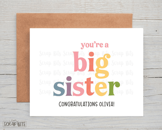 Big Sister Card, New Sibling Card, Retro Funk Lettering - Scrap Bits