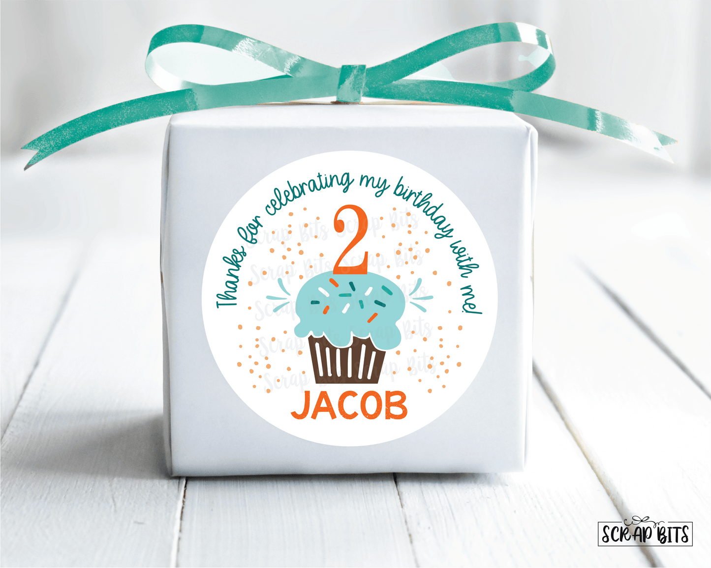 Birthday Cupcake with Number Candle . Personalized Birthday Stickers or Tags - Scrap Bits